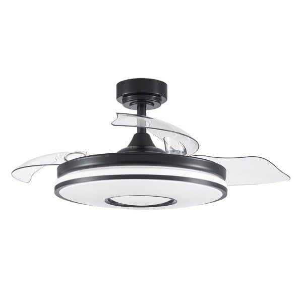 Ventilador DC 48W 4800LM Negro 3 Aspas 6 Velocidades 91D 3000-4000-6000K Remoto con Memoria y Temporizador para Uso en Hogar o Oficina.