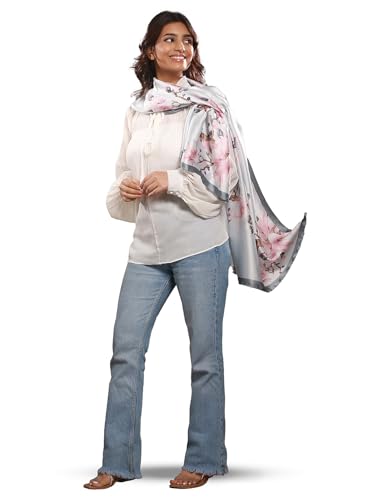 Image of Printed Poly Silken feel Scarf Stole for Women | Stylish, Soft, & Lightweight | Satin Feel Neck Scarf, Hair Scarf, Head Scarf for Women