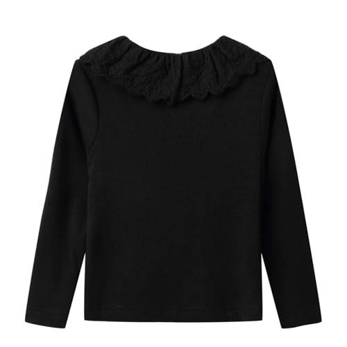 Image of LittleSpring Girls Ribbed Knit Long Sleeve Tshirt with Lace Ruffle Collar
