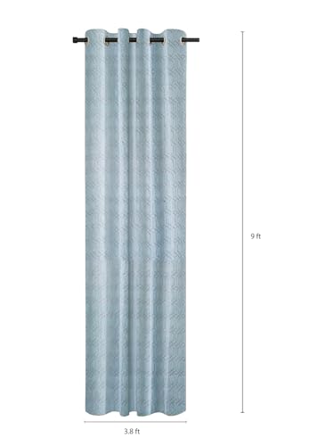 Image of Cortina Knitting Foil Curtains | 160 GSM | Long Door - 9 Feet | Pack of 2 | Bedroom Living Room Kids Room | Plain Long Door Curtain | Light Blue