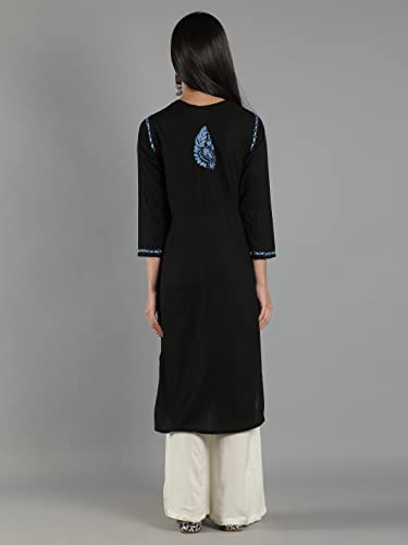 Image of Seva Chikan Hand Embroidered Lucknowi Chikankari Cotton Kurta Kurti for Womens SCL4219