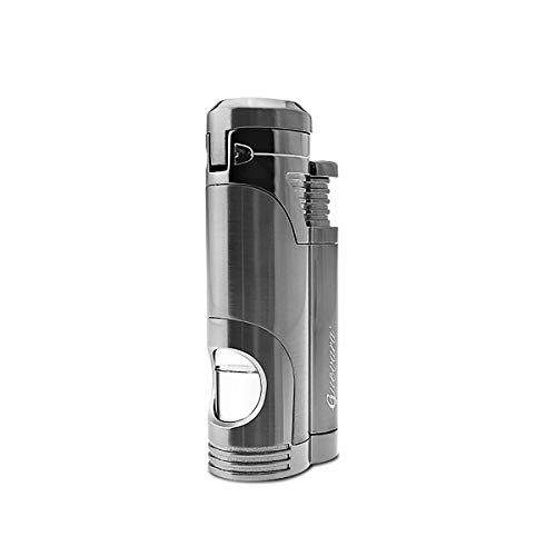 Cigar Torch Butane Lighters Fuel Refillable Lighter with Punch Cutter and Set 2 Jet Strong Flame Windproof