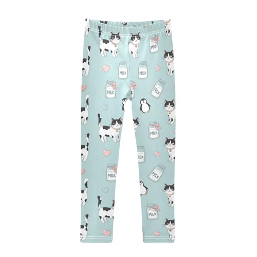 J JOYSAY Cartoon Cat Heart Blue Girls Leggings Soft Comfortable Stretchy Kids Toddler Leggings Size 4-10T