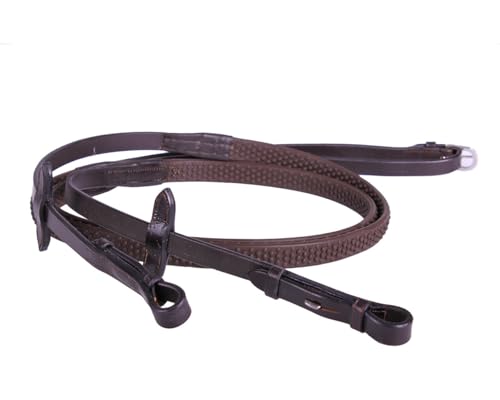 Equipride LEATHER REINS WITH SUPER GRIP ANTI-SLIP FOR BRIDLE SUPER FLEXIBLE RUBBER GRIP (Brown, Cob)