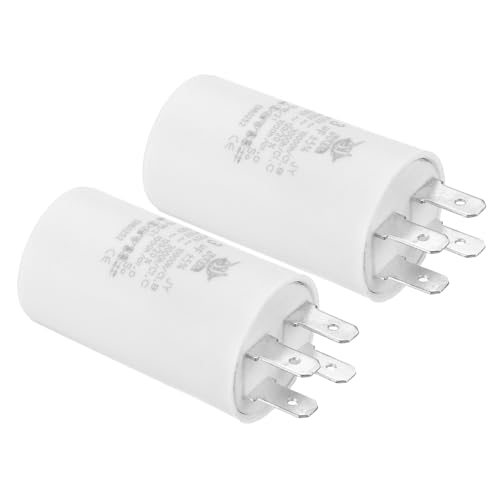 YOKIVE 2 Piezas Condensador CBB60 De 3uF Con 4 Pines, AC 450V (Blanco, 52 X 30mm)