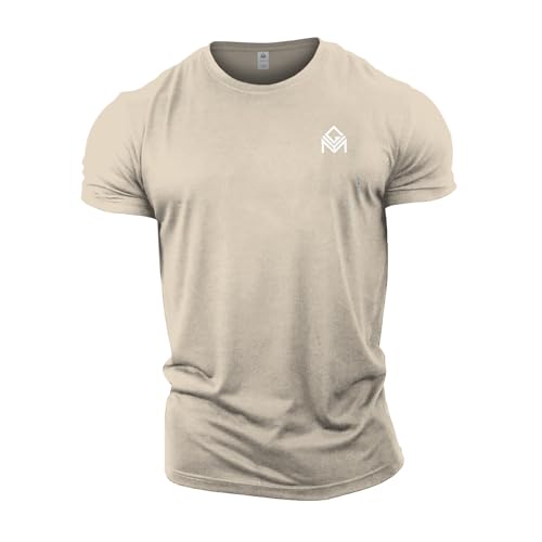 GYMTIER Gym T Shirt Bodybuilding Trainingsoberteil für Herren, unifarben, Sandfarben, 3XL