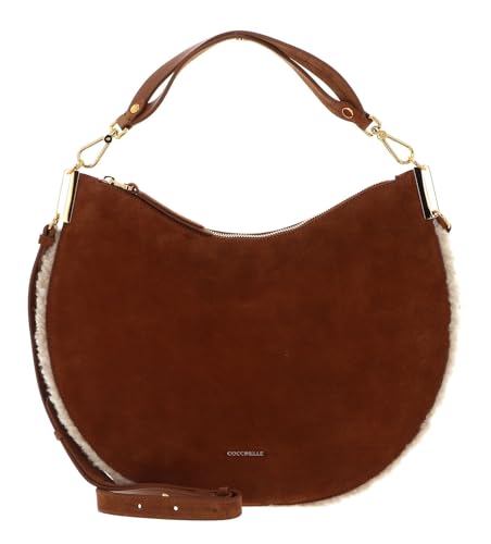 Sac à épaule Coccinelle Sunup marron clair en cuir suédé et fausse fourrure beige