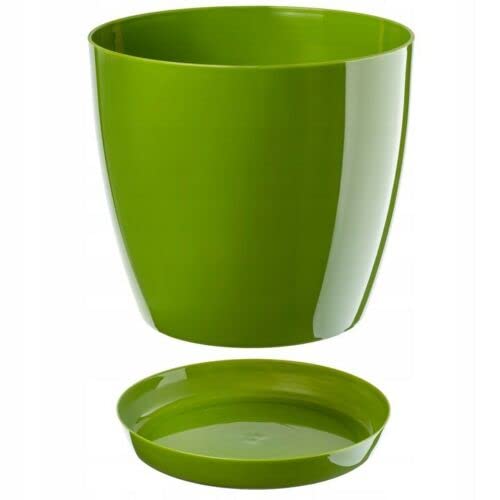 B2C Plant Pot Flower 20 Colours 9 sizes Gloss Plastic Plant Pots Planter Saucer Tray Deco (12 cm/ 4.7 inch, Green)
