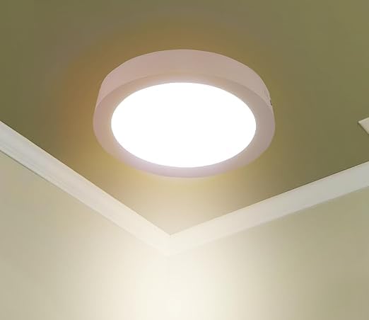Image of Binyamin 12W Round LED Wall Downlight, 6500K Cool Day Light, Slim Surface Mount Ceiling & Wall Light, Easy Push‑Fit Installation, Polycarbonate Decorative Downlighter for Home, (Modern Oval)