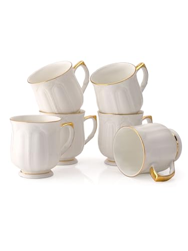 Image of Clay Craft Fine Ceramic Gold Printed Tea /Coffee Cup Set of 6-200 ml Each (IMP DLX1401), Tea Cup Set of 6, Mugs for Coffee, Cups Set of 6, Mug Set, Ideal for Gifting, Perfect for Home and Office