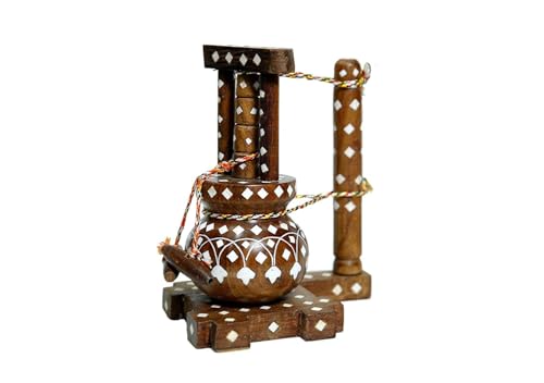 Krishna Themed Wooden Bansuri & Matki Set | Elegant Spiritual Home & Office Decoration