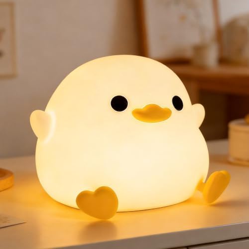 Amaredom DoDo Duck Cute Night Light, Silicone Dimmable Cute Bedside Lamp | BPA-Free Soft Silicone, 20 Min Timer, Tap Control, Cute Rechargeable Duck Lamp, Gifts for Kids Baby Boys Girls, Duck Stuff