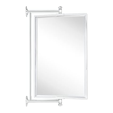 TEHOME Chrome Beveled Rectangle Pivot-N-View Bathroom Vanity Mirror Rotating Square Corner Tilting Mirror Corner Vanity, 14 x 22'' Cover
