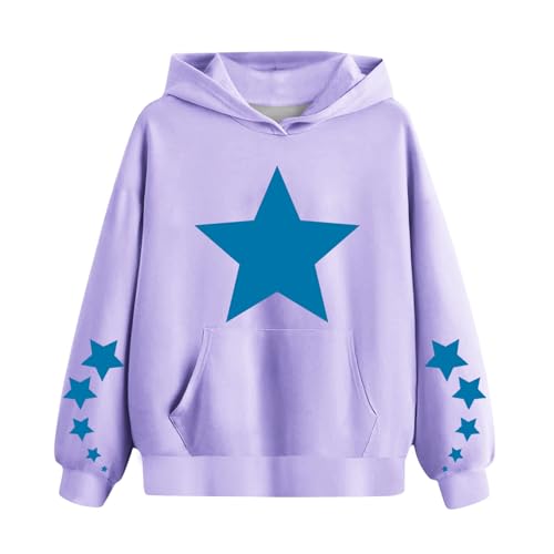 Oversized Hoodies For Boys And Girls Unisex Toddler Star Print Pullover Tops Casual Fleece Hooded Sweatshirt 4-13T2