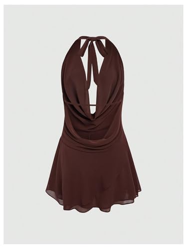 GORGLITTER Women's Halter Backless Dresses Deep V Neck Flowy Chiffon Bow Tie Layered Party Summer Mini Dress2