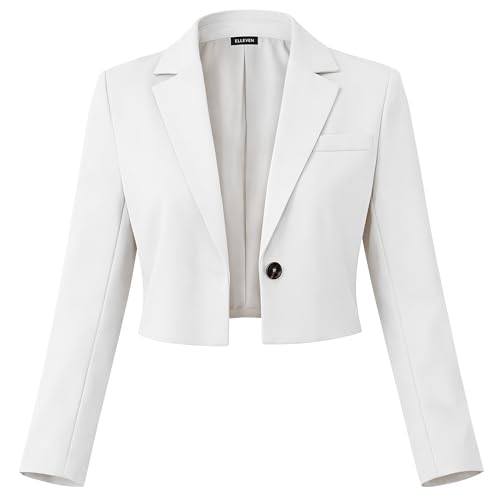 ELLEVEN Women’s Cropped Blazer Business Casual Jackets White Small