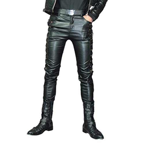Pantalon moto skinny homme en cuir synthétique finition rock haut de gamme