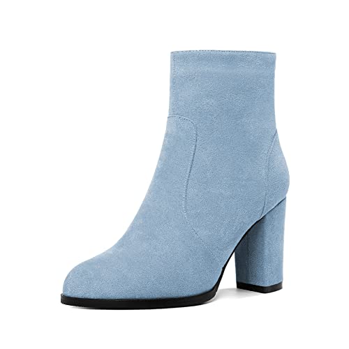 Mettesally Womens Ankle Boots Round Toe Chunky Block High Heels Slip On Side Zipper Boots Closed Toe Office Boots Shoes