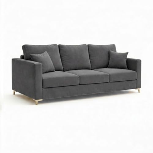 Image of Hayes Rich Velvet Suede 3 Seater + 2 Seater Sofa | Golden Aesthetic Legs | 6 Person Seating Capacity | Spacious Soft Touch Comfort | Modern Living Room Sofa (Dark Gray)