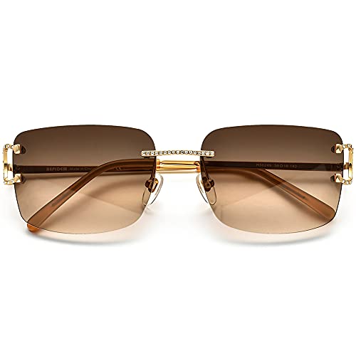 HEPIDEM Rimless Rectangle Zircon Diamonds UV400 Square Sunglasses for Men with Nylon Lens4