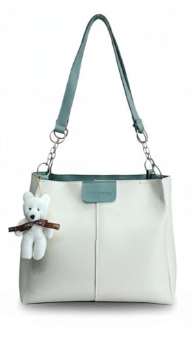 Image of AESTHETIC Women's Shoulder Handbag | Elegant PU Leather Tote with Chain Strap & Teddy Charm | Stylish Daily Use Purse for Office, College & Casual Outings-T-05