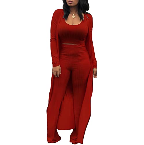 Image of Women's 2 Piece Outfits Set Ribbed Short Sleeve Casual Crop Top Wide Leg Pants Suit Set