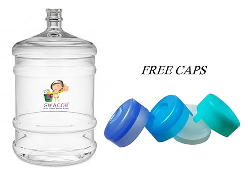 Image of Water Dispenser Plastic Bottle 20L + 4 Plastic Caps Free I Mineral Water Dispensers Jar I Drinking Water Can I BPA Free Water Bottle Large Container with Thread Cap Multi Colour
