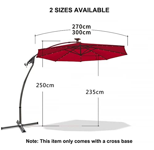 Zjdu Solar Patio Umbrellas,Solar Led Offset Patio Umbrella,Led Lighted Outdoor Table Market Umbrella, With Push Button Tilt/Crank,8 Ribs, For Garden, Lawn, Deck, Backyard & Pool,Rice White,3M #TOP5