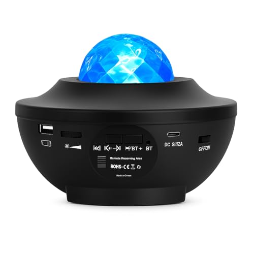 Projetor de Estrelas Galáxia LED RGB com Música Bluetooth e Controle Remoto – Luminária Noturna Giratória para Quarto e Decoração Infantil