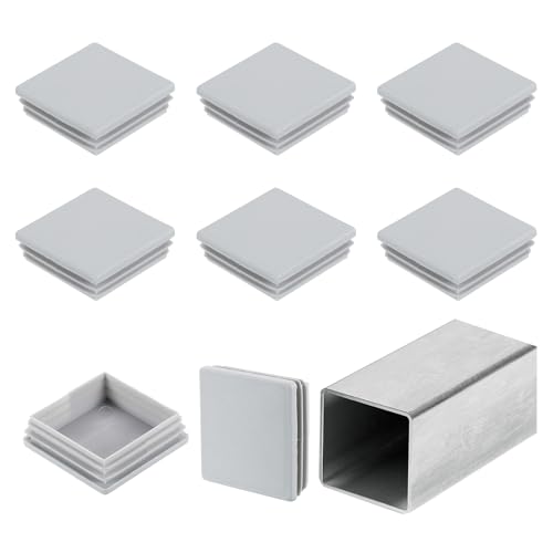 QUARKZMAN 2 tapones de tubo cuadrados de 3/8' (60 mm), 8 tapones de plástico para tubos de metal, postes de sillas, mesas, estanterías, muebles, color gris