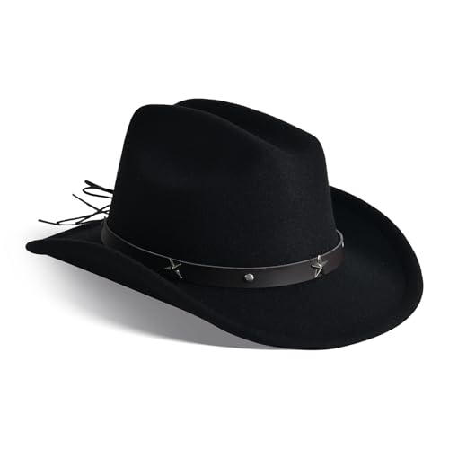 Image of Willheoy Kids Cowboy Hat for Girls Boys Western Cowgirl Hat with Buckle Belt Unisex Wide Brim Fedora Hat Dress Up Costume