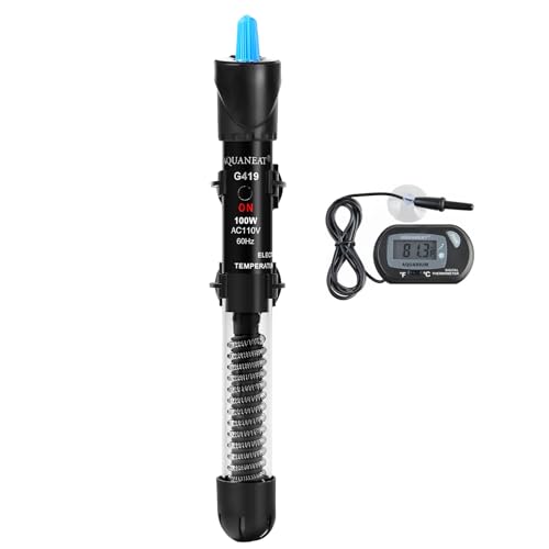 AQUANEAT Aquarium Heater, 100W Fish Tank Heater, Adjustable Submersible Water Thermostat with Digital Thermometer