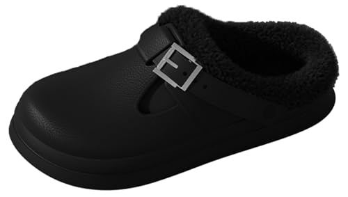 ChayChax Women’s Fur Lined Clogs Waterproof Warm Fuzzy Slippers for Indoor Outdoor with Adjustable Buckle