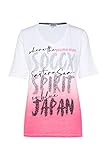 mit Flammgarnstruktur SOCCX Damen T-Shirt Dip Dye mit Pailletten-Artwork