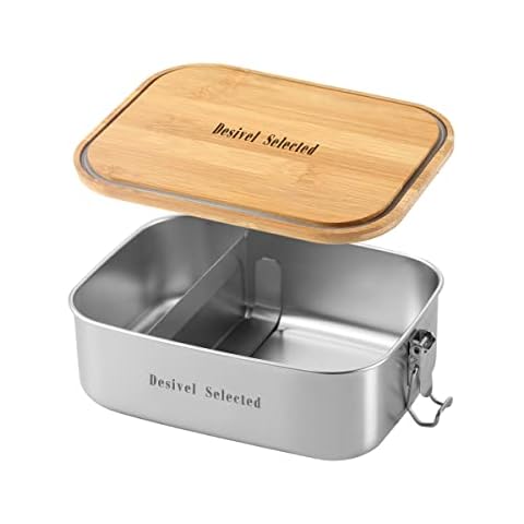 Desivel Edelstahl Brotdose und Lunchbox 1200ml - Bambus Deckel Bento Box Cover