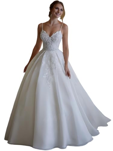 Laces Tulle Wedding Dresses for Bride 2025 Beaded Spaghetti Straps Long Bridal Gowns LU155