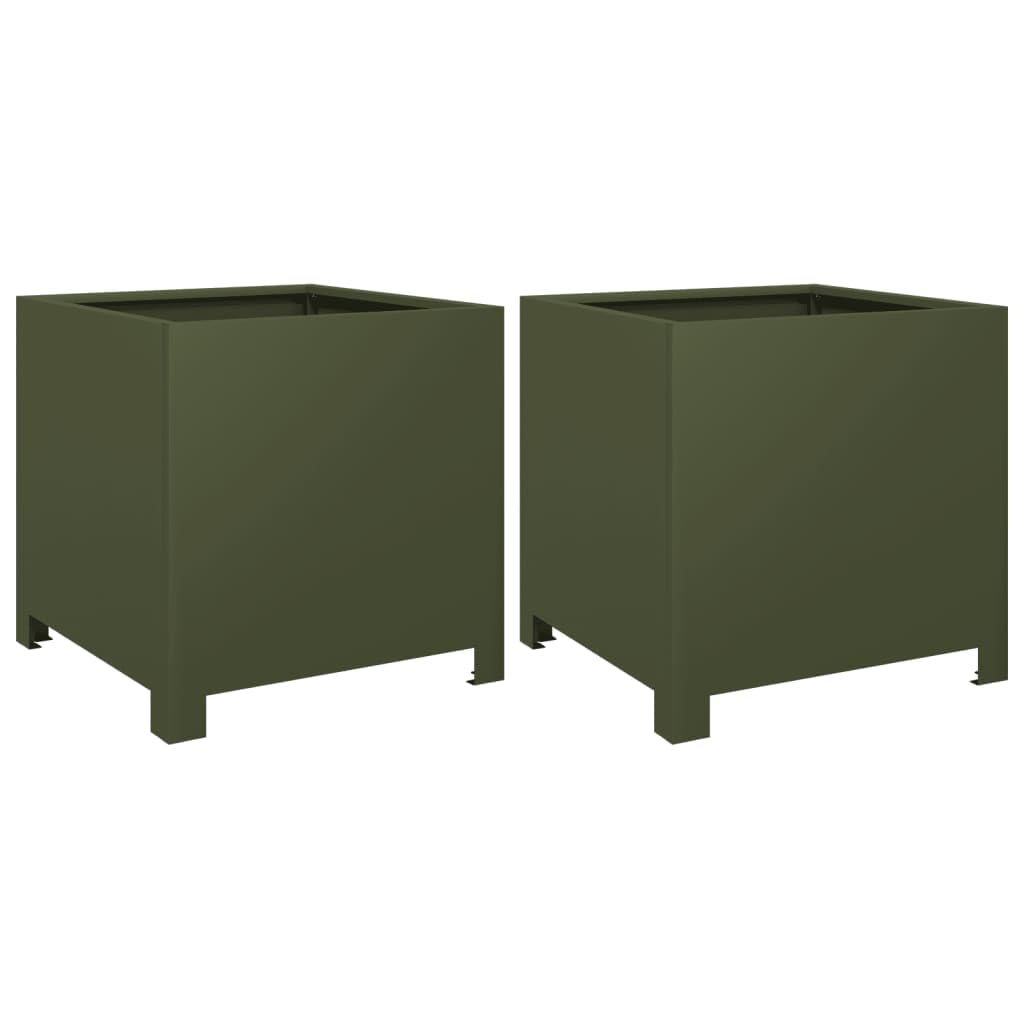 Fioriere 2 pz Verde Oliva 40x40x40 cm Acciaio | Senza fori di drenaggio, protezione contro le erbacce, per balcone patio giardino, resistente alla ruggine