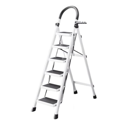 Rosoy脚立 折りたたみ 3-8段 工具置き場 踏み台 ロック機能 耐荷重150KG 滑り止め スチール製 軽量 収納 業務用 室内 倉庫 工場 (レッド,7段はしご) (6段はしご,ホワイト)