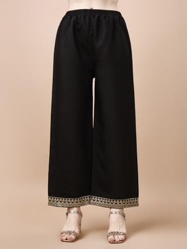 Image of Pratham Blue Kurta Set for Women Silk Embroidered Straight Kurta Set for Women with Palazzos and Dupatta