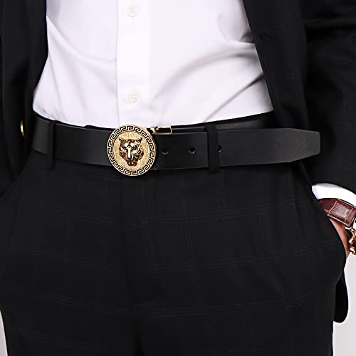 Men's Luxury Gold Tiger Buckle Cowhide Leather Dress Belt fit 44" Adjustable4