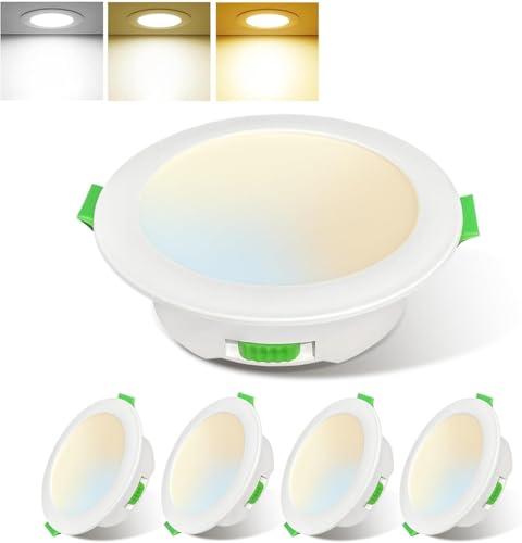 Sweier Faretti LED da Incasso per Cartongesso Dimmerabili 220V, 7W 600LM Faretti LED Soffitto Incasso 3000K Caldo 4000K Neutro 6000K Freddo, IP44 Faretto Bagno, Foro 95-100mm, Set di 5