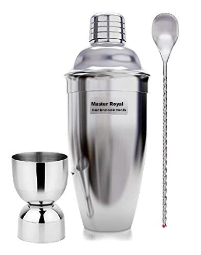 Premium Liqueur Drink Mocktail Cocktail Martini Mixing Shaker & Measure Jigger Glass with Big Mixer Spoon