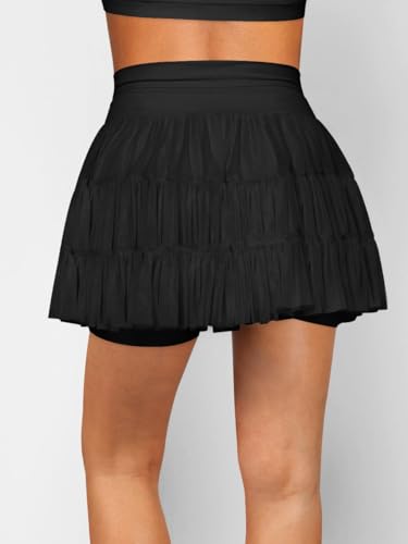 Women's High Waisted Ruffled Tennis Skirt Pleated Mesh Layered Tulle Flowy Skirt4