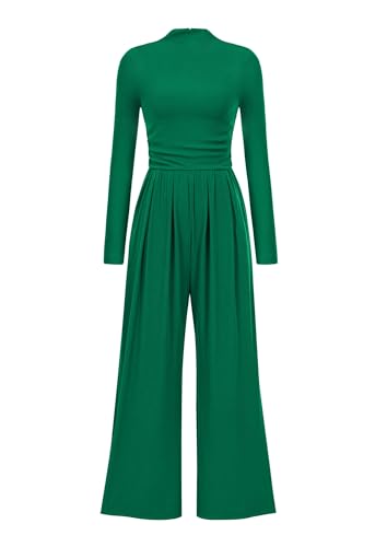 PRETTYGARDEN Jumpsuits For Women Dressy Fall Fashion Clothing 2025 Long Sleeve Mock Neck Date Night Rompers Business Outfits