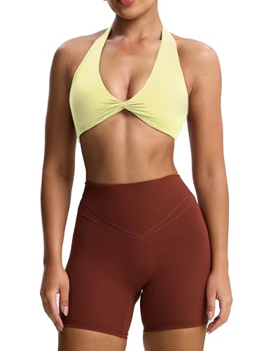 Image of Aoxjox Women's Rosie Halter Sports Bra | halter neck, removable padding, medium impact, workout top, fitness yoga crop tank, gym essential