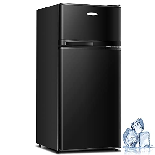 KOTEK Mini Fridge with Freezer, 3.4 Cu.Ft Compact Refrigerator/Freezer Cooler w/ 7 Settings Temperature Adjustable, Small Refrigerator with 2 Doors for Bedroom/Dorm/Apartment/Office (Black)
