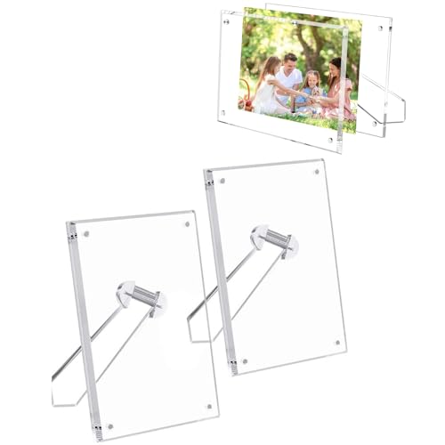 Jlnmmn 2 Pieces Clear Acrylic Photo Frame, Magnetic Photo Frames, Acrylic Photo Frame, Magnetic Acrylic Photo Frames, for Family Friends Office Birthday Christmas, 4 x 6 Inches