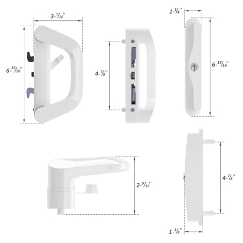 CCJH Sliding Patio Door Handle Set with Mortise Lock, Reversible Design Keyed for Sliding Glass Door, Fits Door Thickness from 1 3/16\" to 1 3/8\",4-7/8\"Screw Hole Spacing, White