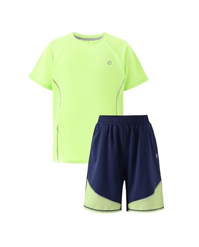 PATPAT Kids Quick-Dry T-Shirt & Shorts Set, 2-Piece Instant-Cooling UPF 100+ Activewear Outfit for Boys Girls, Breathable Athletic Sportswear, Motion Navy, Size US6/XS