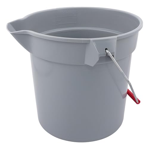 Image of Rubbermaid Commercial Products Brute Heavy-Duty Round Bucket, 10-Quart /2.5 Gallon, Gray, Corrosive-Resistant Pail with Handle for Professional /Janitorial Cleaning and Material Transport, Pack of 12